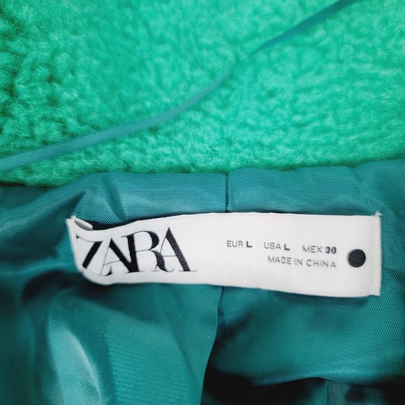 Zara Women's Turquoise Green Double-Breasted Front Button Long Teddy Coat Size L - Picture 4 of 6